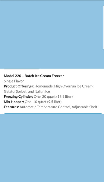 TAYLOR Ice Cream BATCH FREEZER model 220